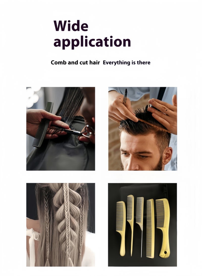 5-Piece Professional Salon Hair Combs Set, Anti-Static Heat-Resistant Hairdressing Brushes Set, Barber Hair Cutting Combs for All Hair Types & Styles, Unisex Gold Classic Combs Set (Gold) - Image 2